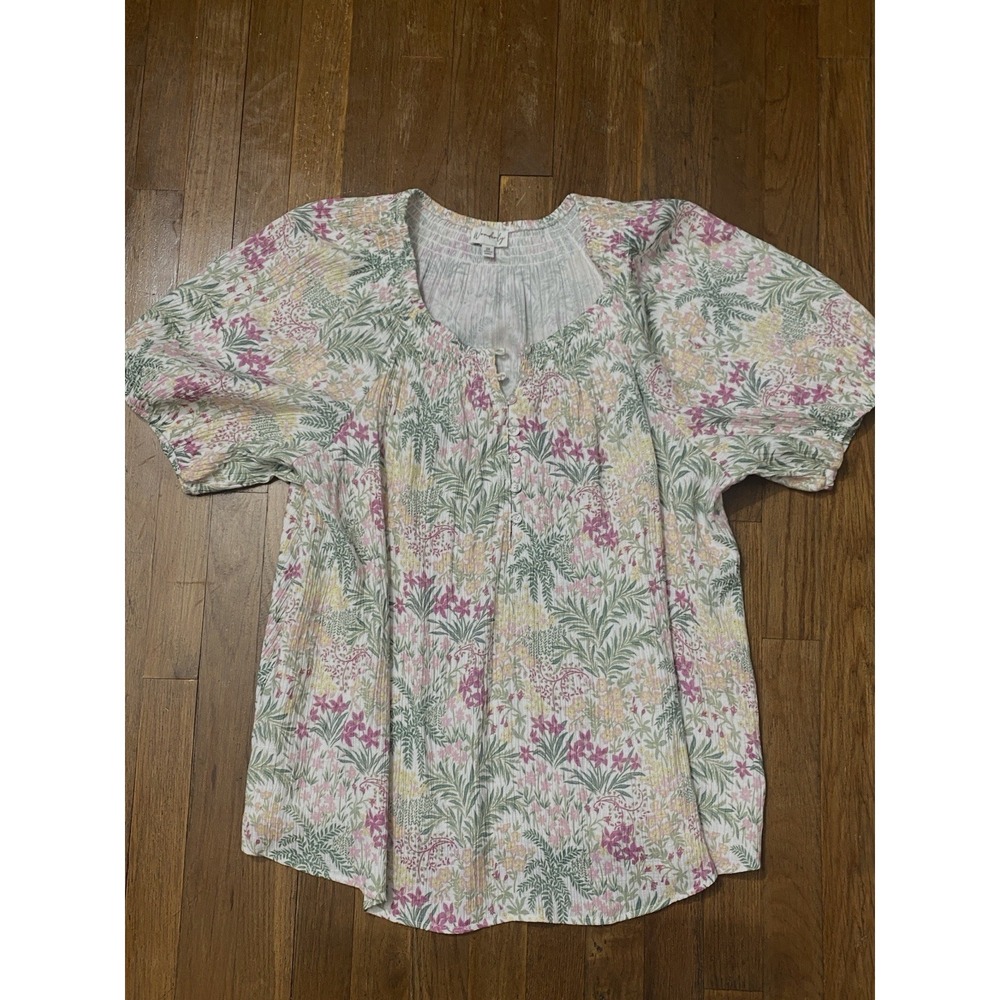 Womens Short Sleeve Top Size 2X Floral Peasant Lightweight Airy‎ Feminine Garden